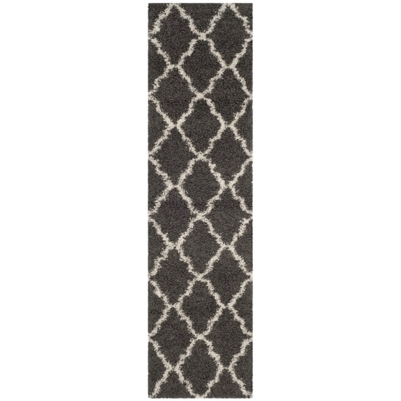 SAFAVIEH Daley Geometric Plush Shag Runner Rug, Dark Grey/Ivory, 2'3" x 14'