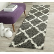 SAFAVIEH Daley Geometric Plush Shag Runner Rug, Dark Grey/Ivory, 2'3" x 6'