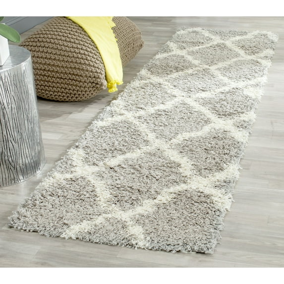 SAFAVIEH Daley Geometric Plush Shag Runner Rug, Grey/Ivory, 2'3" x 10'