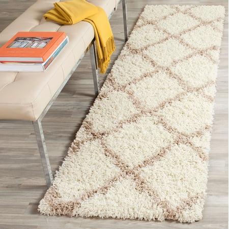 SAFAVIEH Daley Geometric Plush Shag Runner Rug, Ivory/Beige, 2'3" x 10'