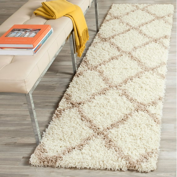SAFAVIEH Daley Geometric Plush Shag Runner Rug, Ivory/Beige, 2'3" x 10'