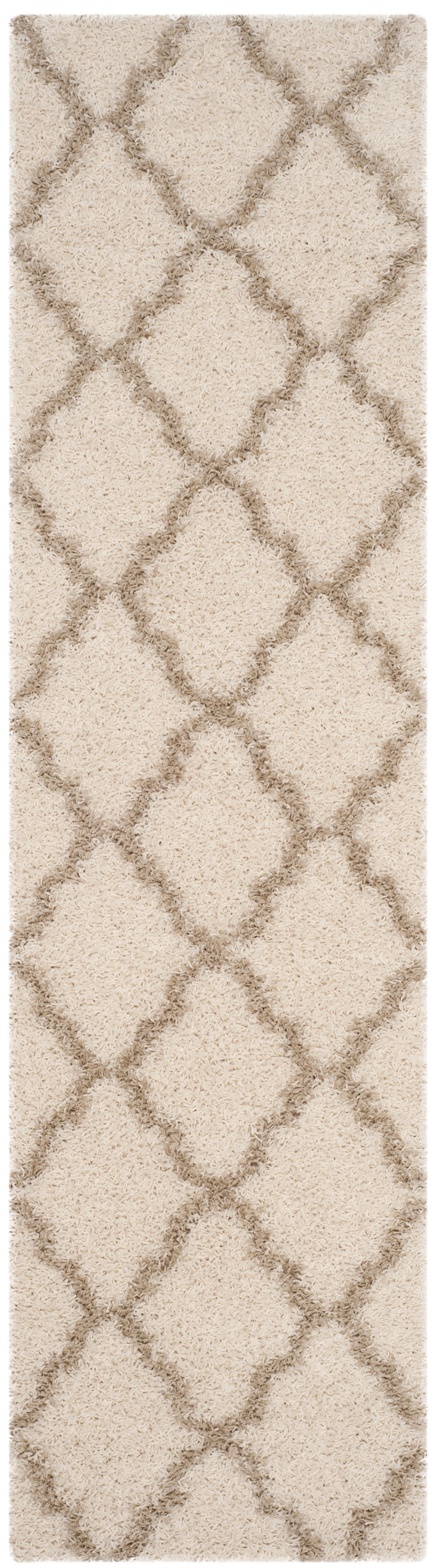 SAFAVIEH Daley Geometric Plush Shag Runner Rug, Ivory/Beige, 2'3" x 12'