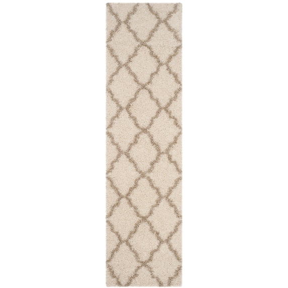 SAFAVIEH Daley Geometric Plush Shag Runner Rug, Ivory/Beige, 2'3" x 12'