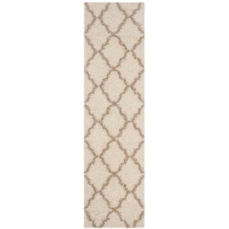 SAFAVIEH Daley Geometric Plush Shag Runner Rug, Ivory/Beige, 2'3" x 12'