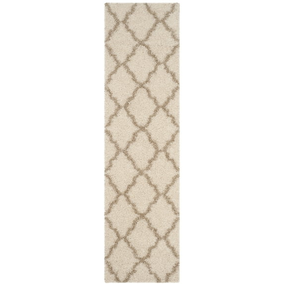 SAFAVIEH Daley Geometric Plush Shag Runner Rug, Ivory/Beige, 2'3" x 14'