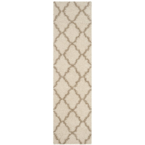 SAFAVIEH Daley Geometric Plush Shag Runner Rug, Ivory/Beige, 2'3" x 6'