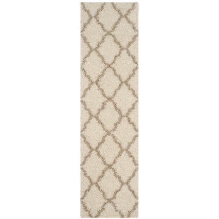 SAFAVIEH Daley Geometric Plush Shag Runner Rug, Ivory/Beige, 2'3" x 8'