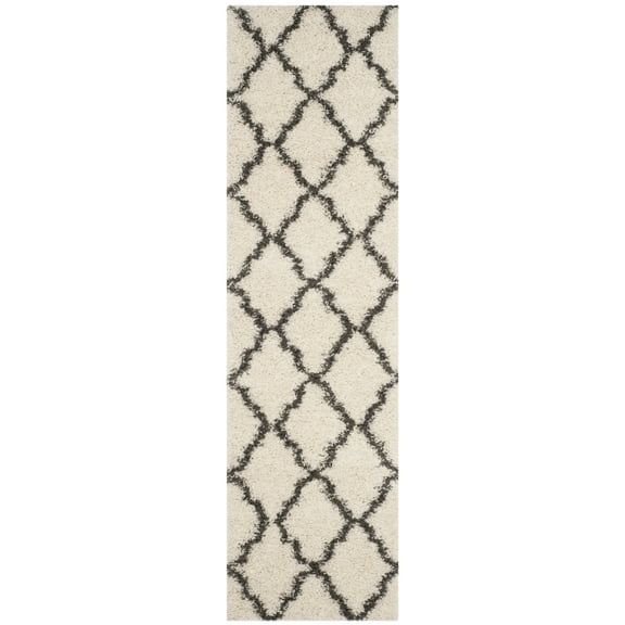 SAFAVIEH Daley Geometric Plush Shag Runner Rug, Ivory/Dark Grey, 2'3" x 6'