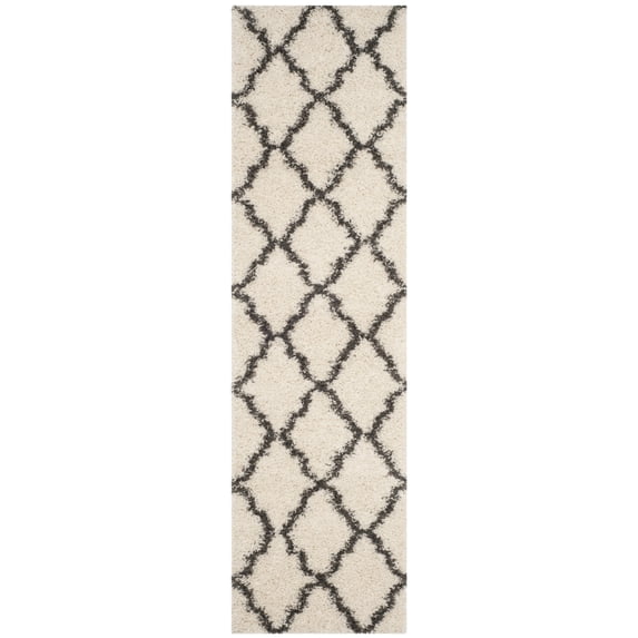 SAFAVIEH Daley Geometric Plush Shag Runner Rug, Ivory/Dark Grey, 2'3" x 6'