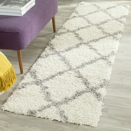 SAFAVIEH Daley Geometric Plush Shag Runner Rug, Ivory/Grey, 2'3" x 6'