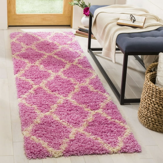 SAFAVIEH Daley Geometric Plush Shag Runner Rug, Pink/Ivory, 2'3" x 8'