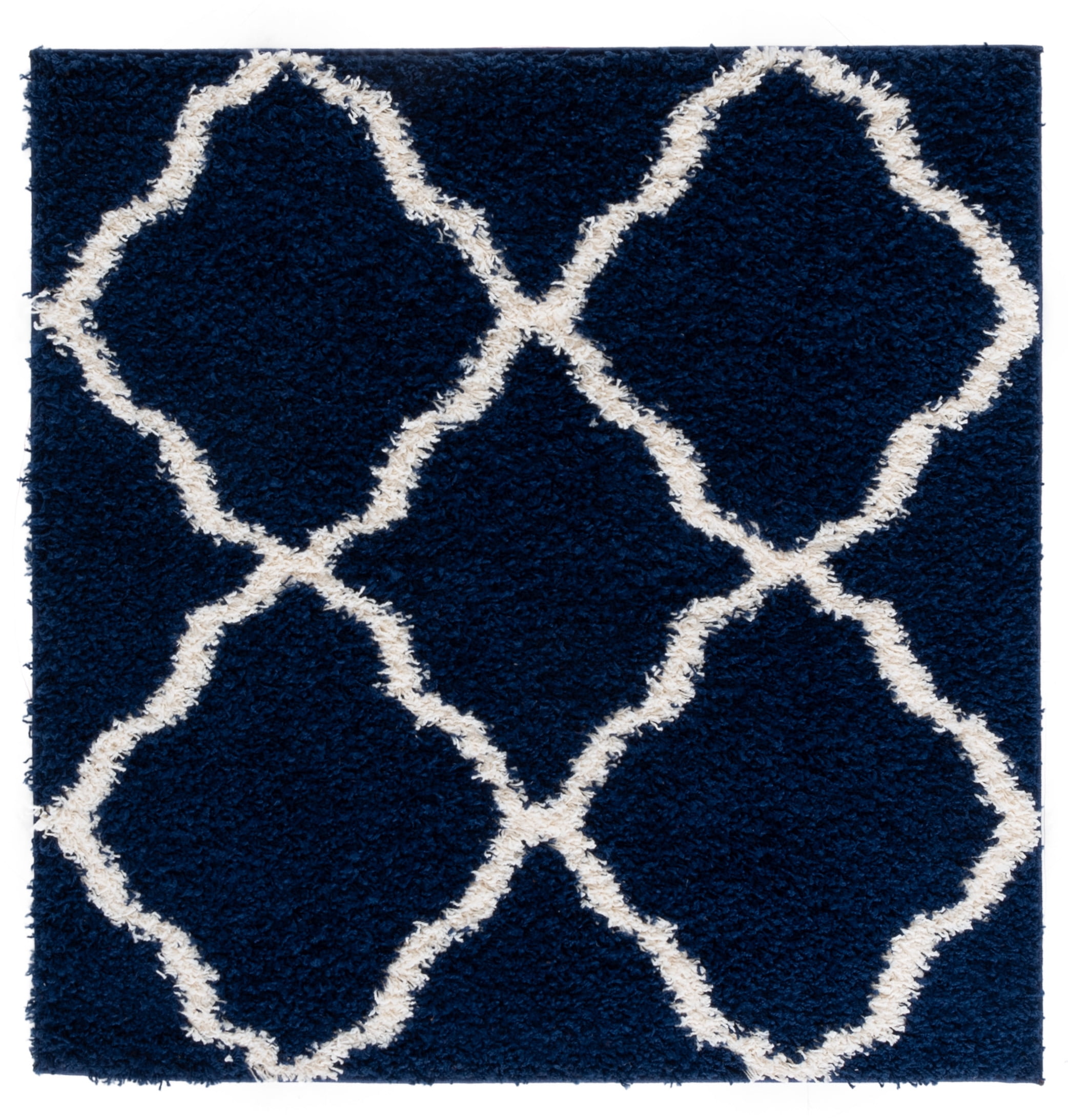 SAFAVIEH Dallas Belinda Geometric Shag Area Rug, Navy/Ivory, 4' x 4' Square