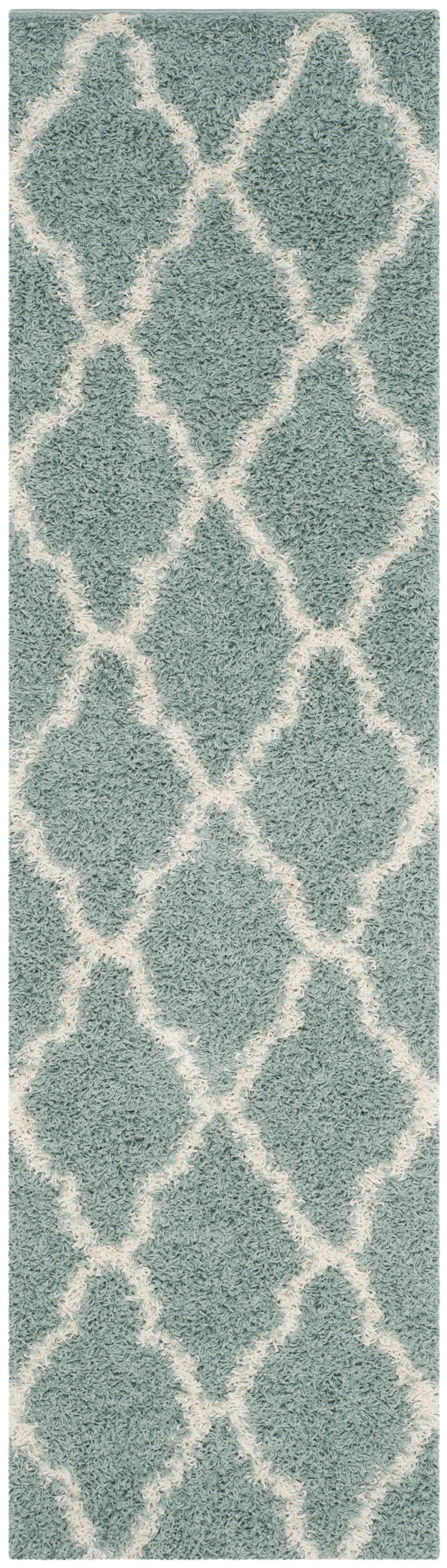 SAFAVIEH Dallas Belinda Geometric Shag Runner Rug, Ivory/Grey, 2'3" x 14'