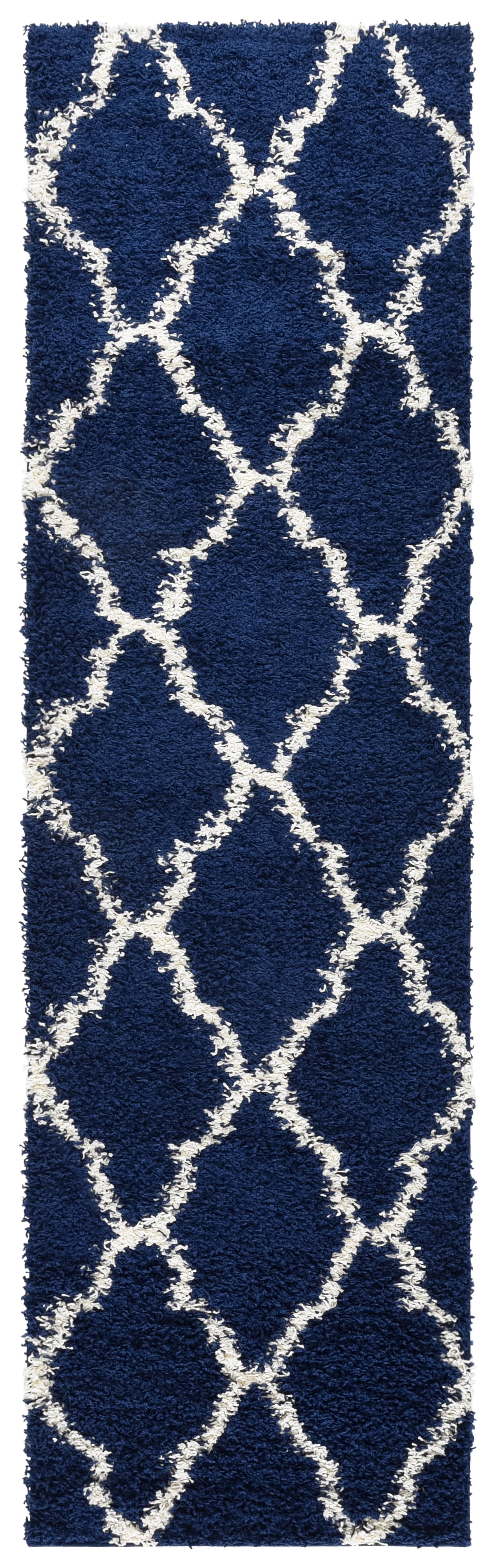 SAFAVIEH Dallas Belinda Geometric Shag Runner Rug, Navy/Ivory, 2'3" x 10'