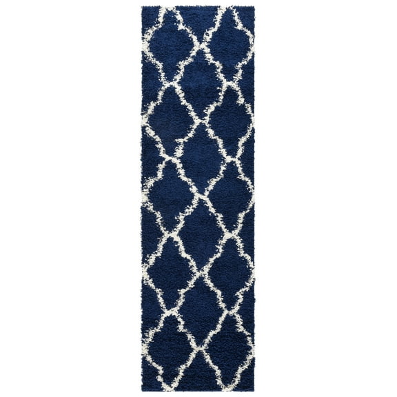 SAFAVIEH Dallas Belinda Geometric Shag Runner Rug, Navy/Ivory, 2'3" x 12'