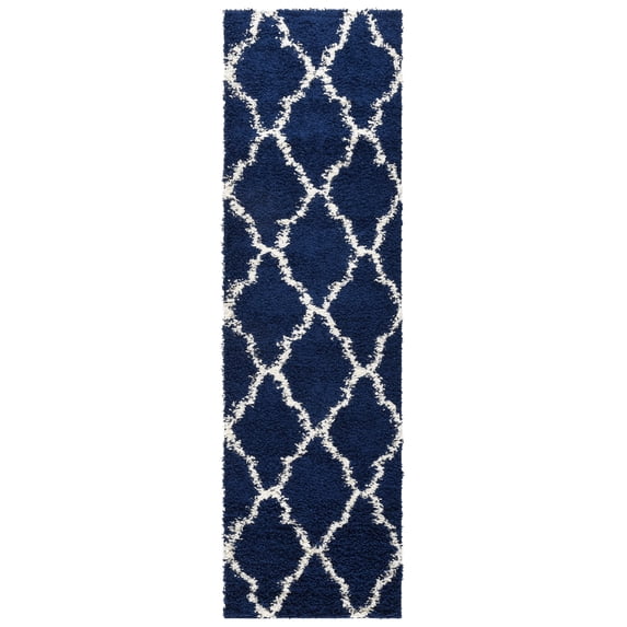 SAFAVIEH Dallas Belinda Geometric Shag Runner Rug, Navy/Ivory, 2'3" x 6'