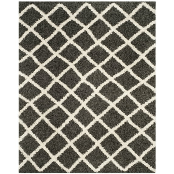 SAFAVIEH Dallas Diamond Geometric Shag Area Rug, Dark Grey/Ivory, 6' x 9'