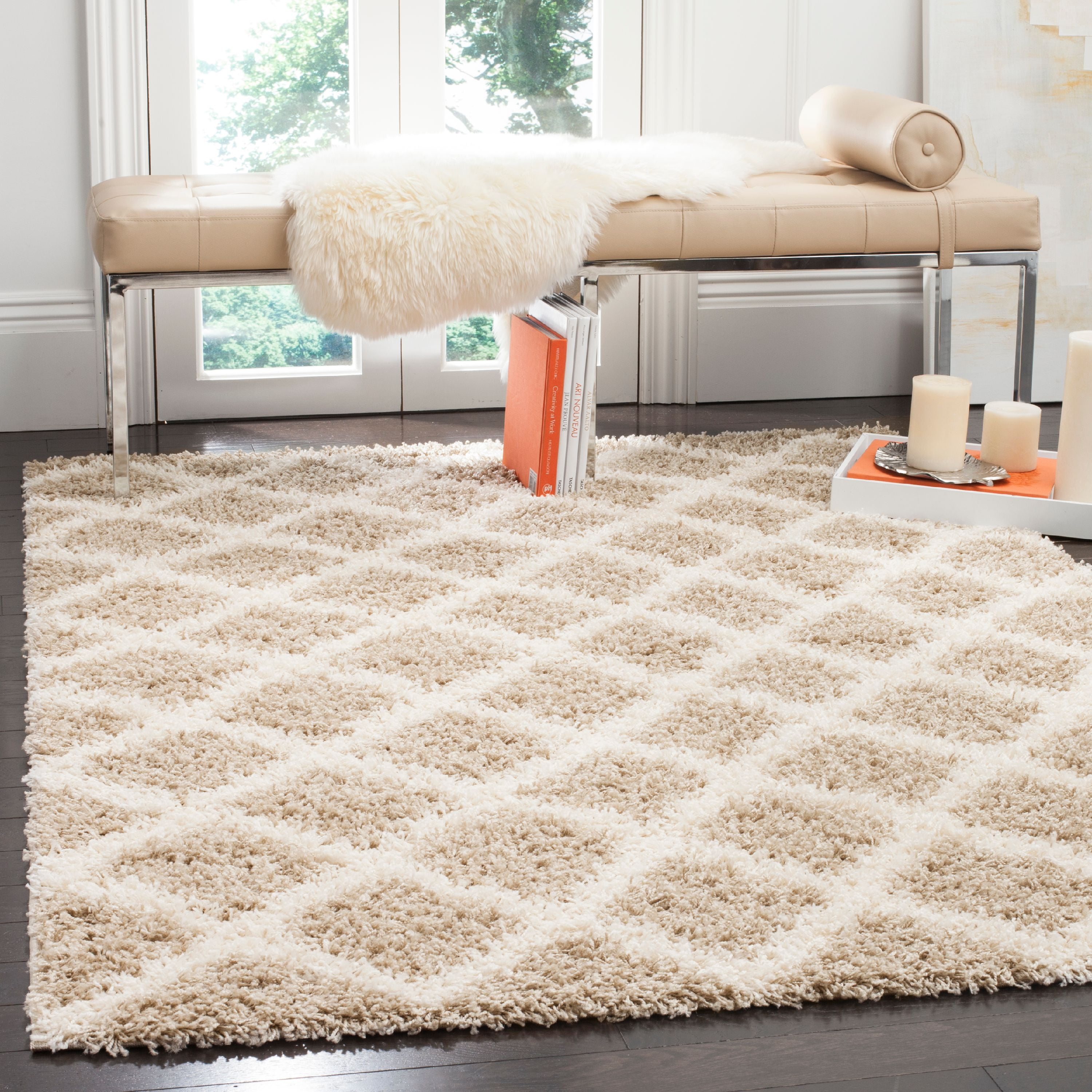 SAFAVIEH Dallas Jerrie Geometric Shag Area Rug, Beige/Ivory, 5'1" x 7'6"