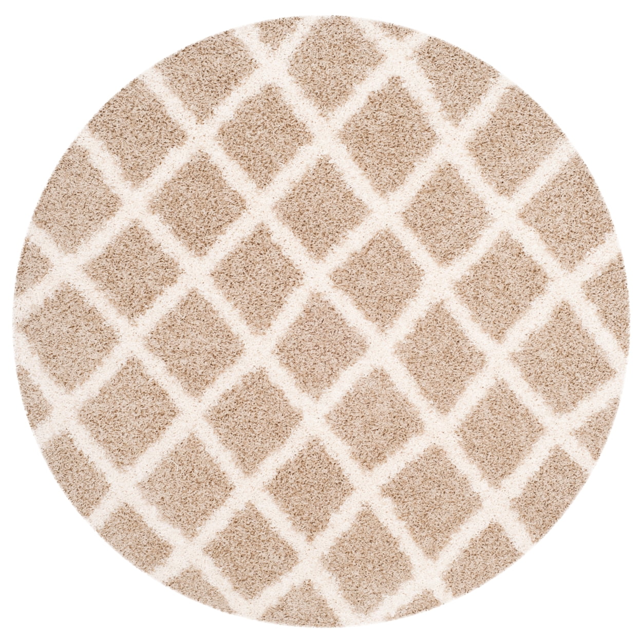 SAFAVIEH Dallas Jerrie Geometric Shag Area Rug, Beige/Ivory, 6' x 6' Round
