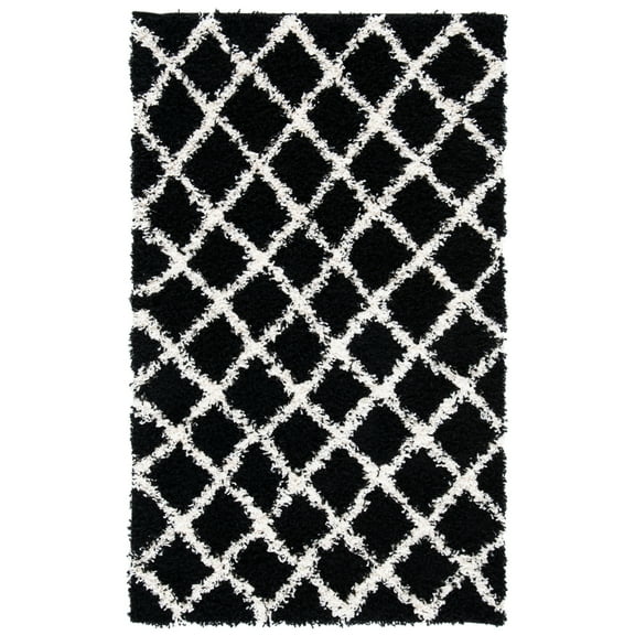 SAFAVIEH Dallas Jerrie Geometric Shag Area Rug, Black/Ivory, 3' x 5'