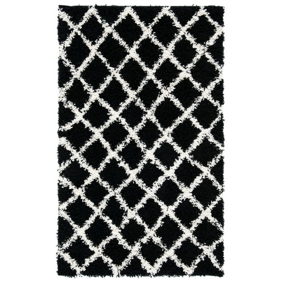 SAFAVIEH Dallas Jerrie Geometric Shag Area Rug, Black/Ivory, 3' x 5'