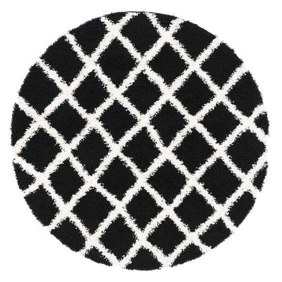 SAFAVIEH Dallas Jerrie Geometric Shag Area Rug, Black/Ivory, 6' x 6' Round
