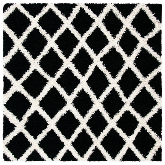 SAFAVIEH Dallas Jerrie Geometric Shag Area Rug, Black/Ivory, 6' x 6' Square