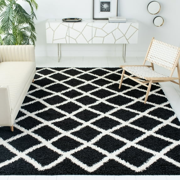 SAFAVIEH Dallas Jerrie Geometric Shag Area Rug, Black/Ivory, 8'6" x 12'