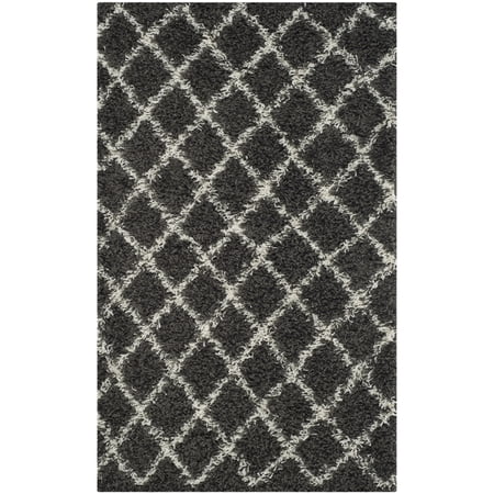 SAFAVIEH Dallas Jerrie Geometric Shag Area Rug, Dark Grey/Ivory, 3' x 5'