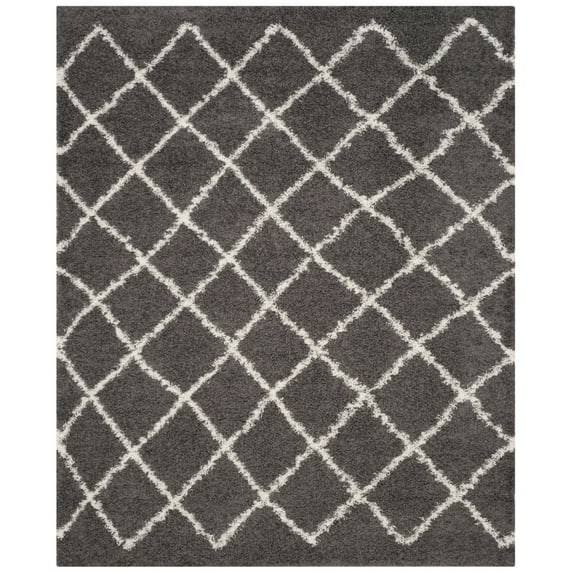SAFAVIEH Dallas Jerrie Geometric Shag Area Rug, Dark Grey/Ivory, 4' x 6'