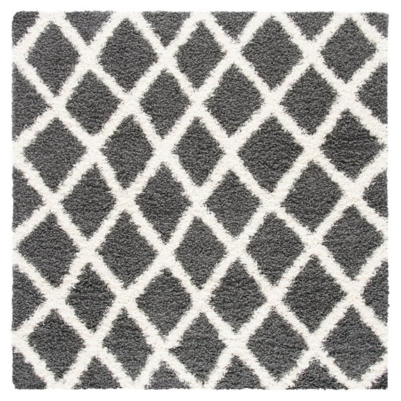 SAFAVIEH Dallas Jerrie Geometric Shag Area Rug, Dark Grey/Ivory, 6' x 6' Square