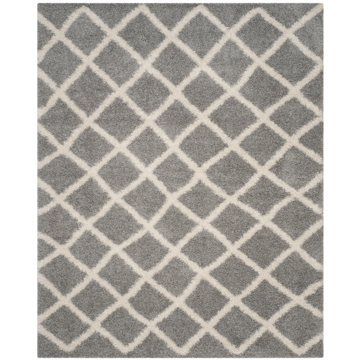 Ivory and Grey Handmade Synthetic Shag Rug, 11' x 15'