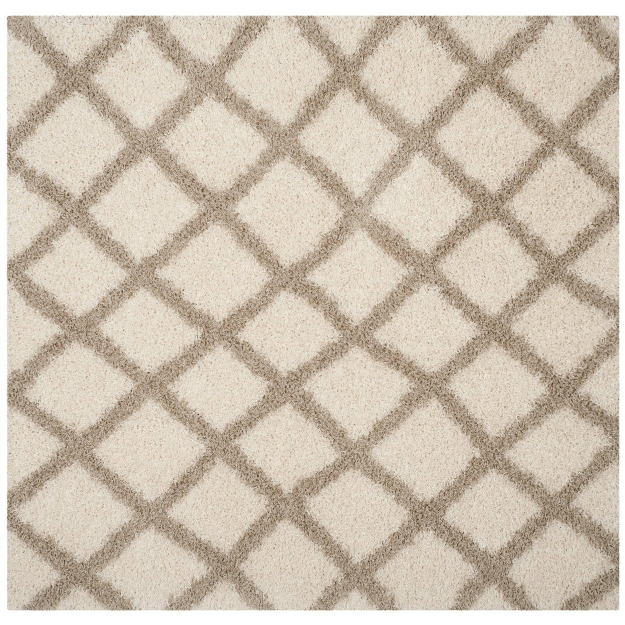 Ivory Beige 6' Square Synthetic Shag Area Rug