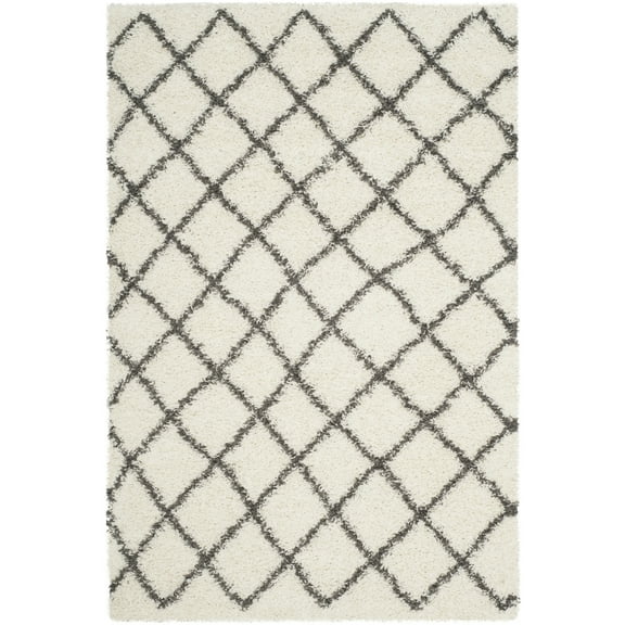 SAFAVIEH Dallas Jerrie Geometric Shag Area Rug, Ivory/Dark Grey, 5'1" x 7'6"