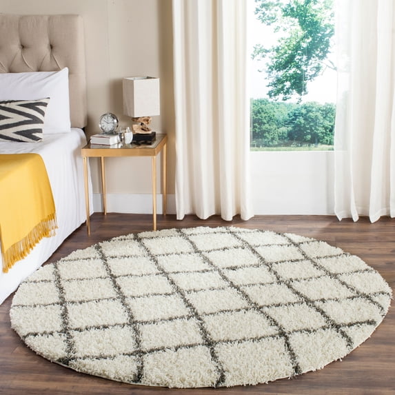 SAFAVIEH Dallas Jerrie Geometric Shag Area Rug, Ivory/Dark Grey, 6' x 6' Round