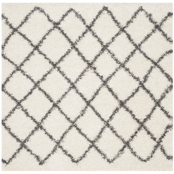 SAFAVIEH Dallas Jerrie Geometric Shag Area Rug, Ivory/Dark Grey, 6' x 6' Square