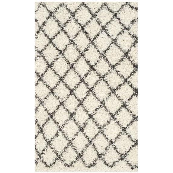 SAFAVIEH Dallas Jerrie Geometric Shag Area Rug, Ivory/Dark Grey, 6' x 9'