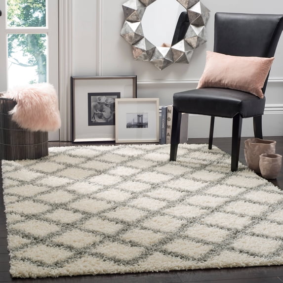 SAFAVIEH Dallas Jerrie Geometric Shag Area Rug, Ivory/Grey, 6' x 6' Square
