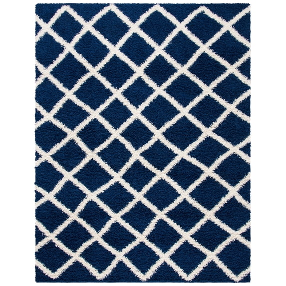 SAFAVIEH Dallas Jerrie Geometric Shag Area Rug, Navy/Ivory, 3' x 5'