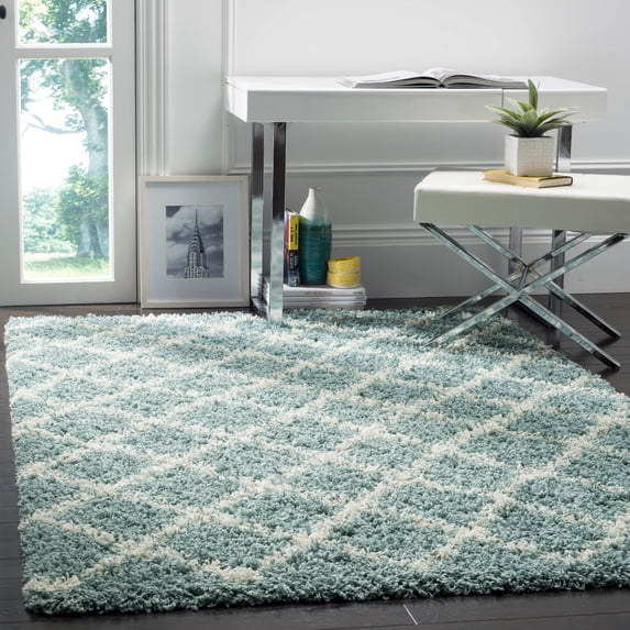 SAFAVIEH Dallas Jerrie Geometric Shag Area Rug, Seafoam/Ivory, 3' x 5'
