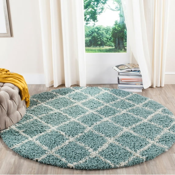 SAFAVIEH Dallas Jerrie Geometric Shag Area Rug, Seafoam/Ivory, 6' x 6' Round