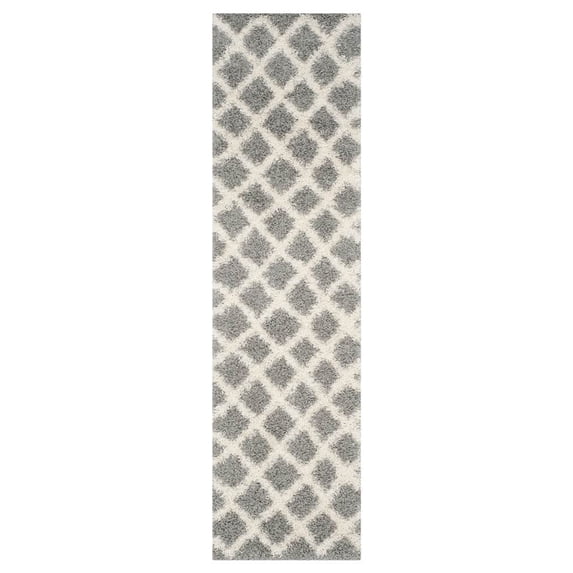 SAFAVIEH Dallas Jerrie Geometric Shag Runner Rug, Grey/Ivory, 2'3" x 10'
