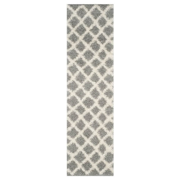 SAFAVIEH Dallas Jerrie Geometric Shag Runner Rug, Grey/Ivory, 2'3" x 10'