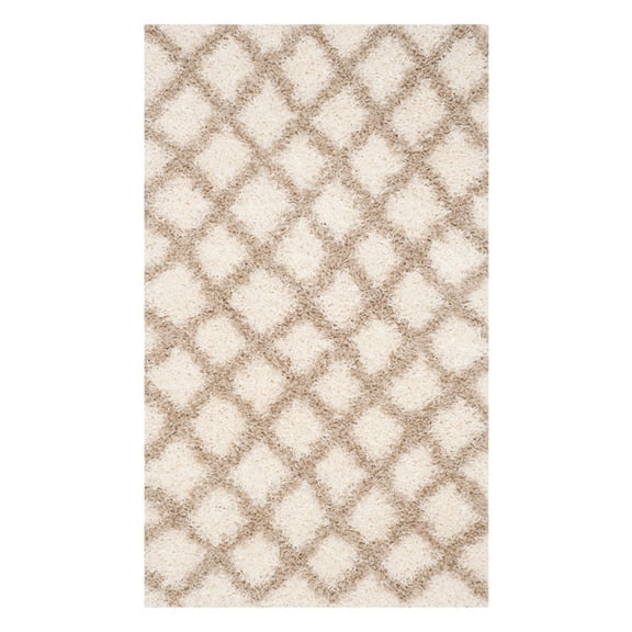 SAFAVIEH Dallas Jerrie Geometric Shag Runner Rug, Ivory/Beige, 2'3" x 10'