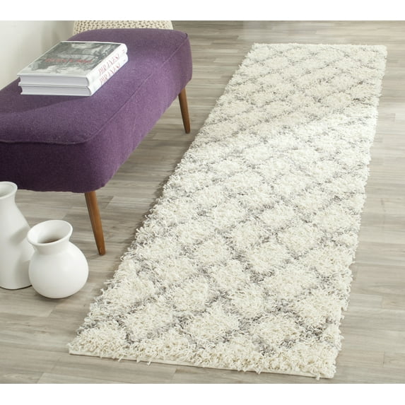 SAFAVIEH Dallas Jerrie Geometric Shag Runner Rug, Ivory/Grey, 2'3" x 12'