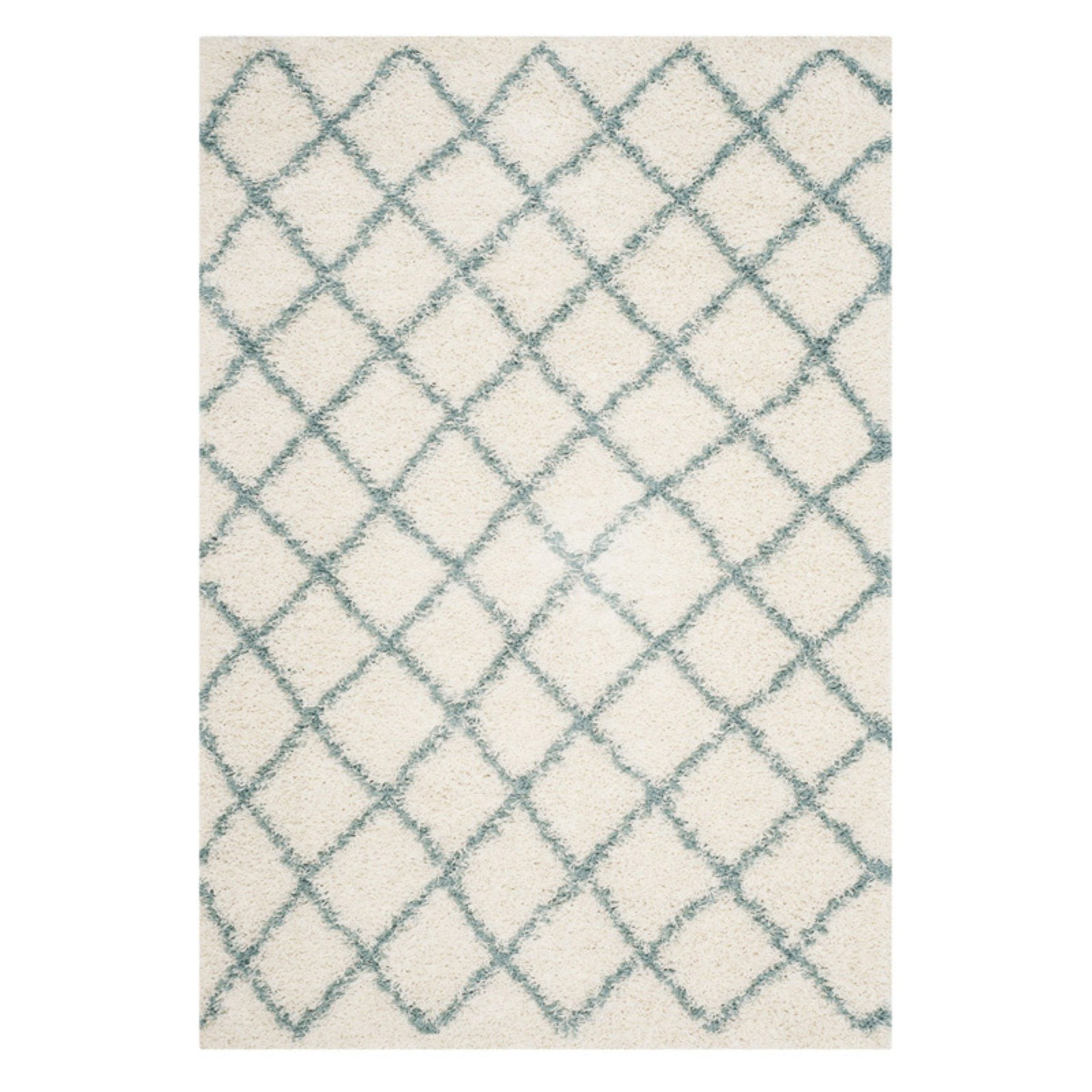 SAFAVIEH Dallas Jerrie Geometric Shag Runner Rug, Ivory/Seafoam, 2'3" x 12'