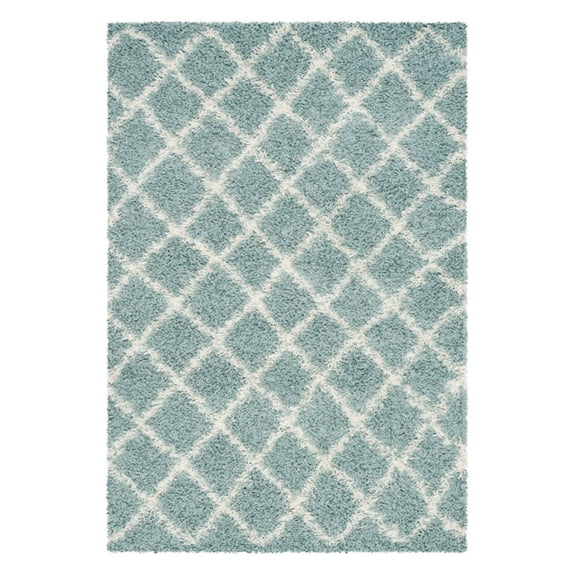 SAFAVIEH Dallas Jerrie Geometric Shag Runner Rug, Seafoam/Ivory, 2'3" x 10'