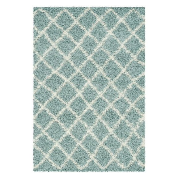 SAFAVIEH Dallas Jerrie Geometric Shag Runner Rug, Seafoam/Ivory, 2'3" x 10'