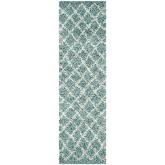 SAFAVIEH Dallas Jerrie Geometric Shag Runner Rug, Seafoam/Ivory, 2'3" x 8'