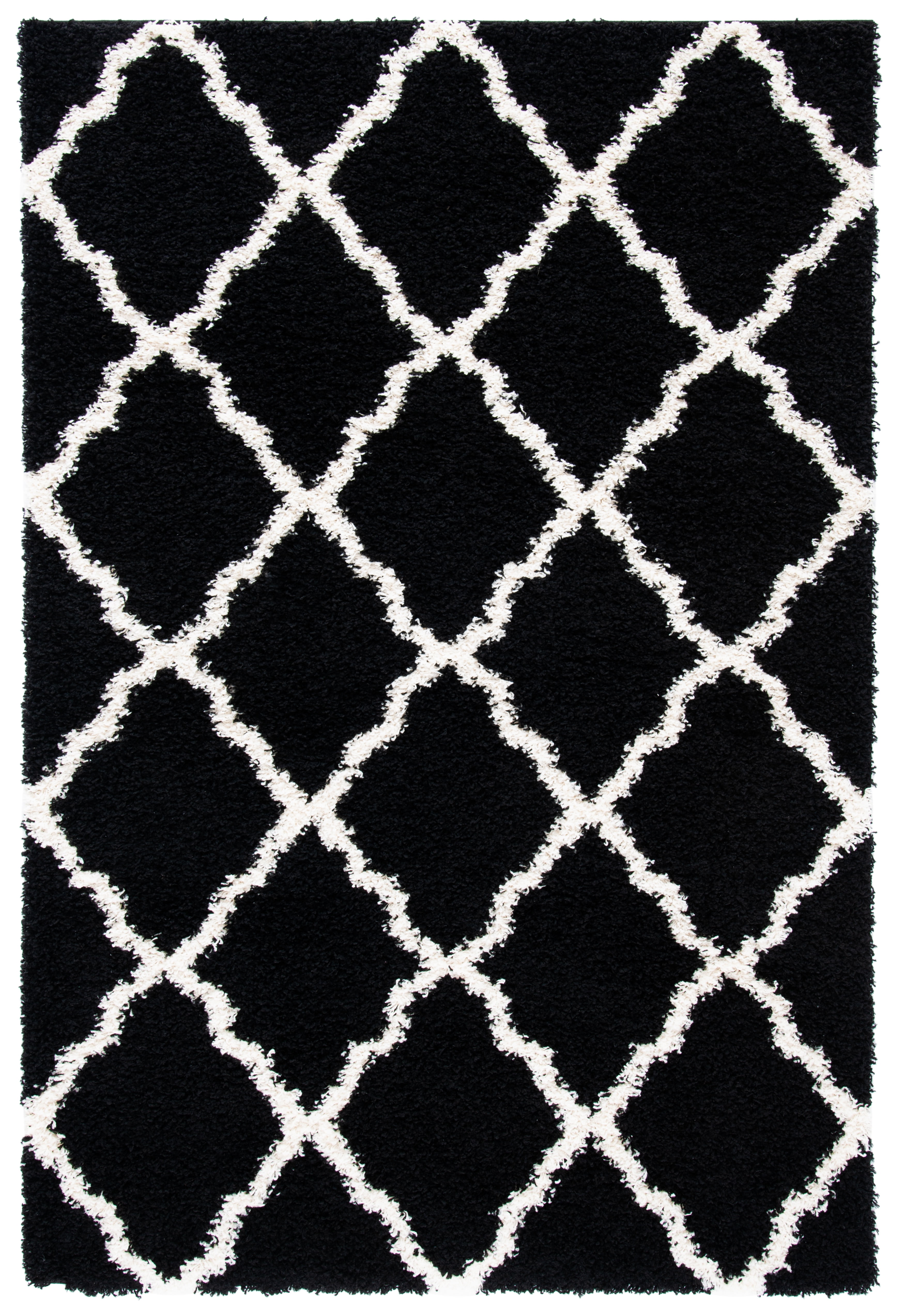 SAFAVIEH Dallas Logan Geometric Shag Area Rug, Black/Ivory, 5'1" x 7'6"
